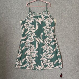 Vintage 90s Kamehameha Hawaiian Sun Dress Girls 14 Sleeve Green‎ Beige Tank Tie